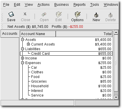 GnuCash main window