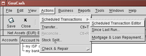 Step one creating scheduled transaction from the editor