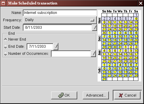 Step three creating scheduled transaction from the ledger