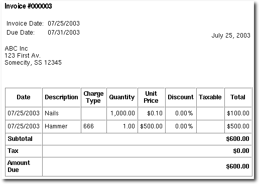 Invoice Print Output