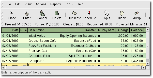 Initial credit card purchases