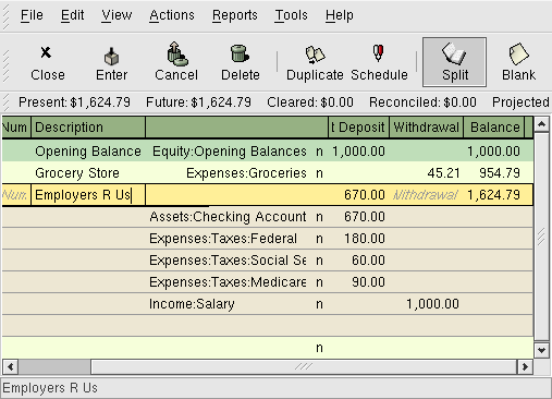 Account Register - Split Transaction