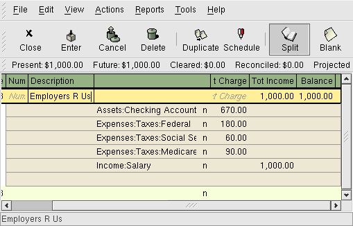 A jump to the Income:Salary account