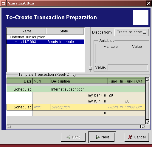 Scheduled transaction popup reminder