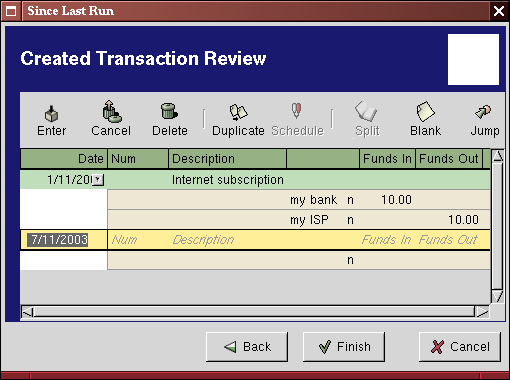 Scheduled transaction summary