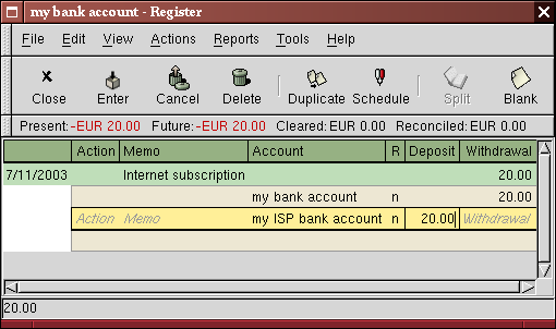 Step one creating scheduled transaction from the ledger